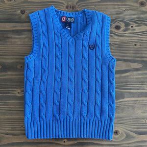 Boys Chaps Blue Cable Knit V-Neck Sweater Vest Size 5 Classic Cotton Preppy